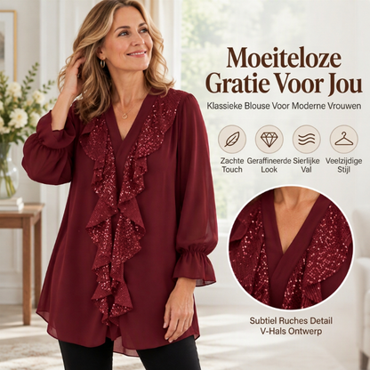 Dames V-hals Glinsterende Gespannen Chiffon Top