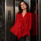 Dames V-hals Glinsterende Gespannen Chiffon Top