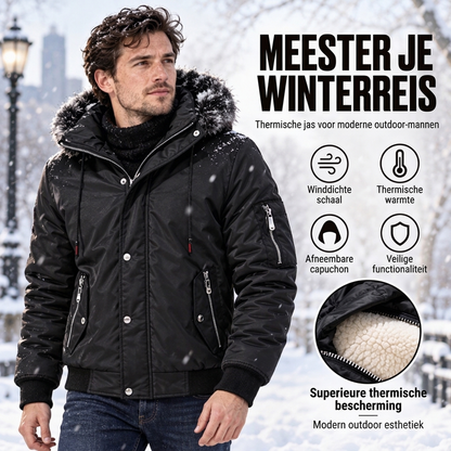 Casueel heren winterjack met namaakbont capuchon
