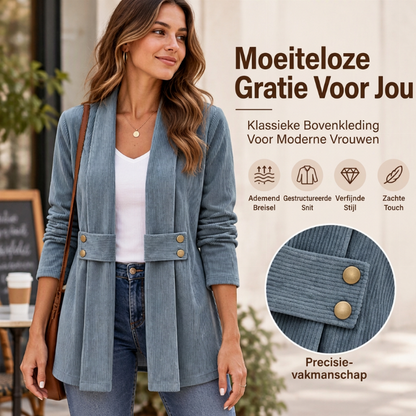 Dames geribbelde corduroy jas met open voorkant