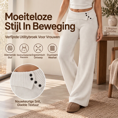 Dames gezellige gebreide wijde broek