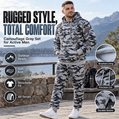 Set met camouflage-hoodie en -broek met pluche voering voor heren