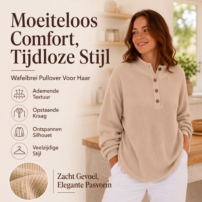 Wafelgebreid Henley-sweatshirt voor dames