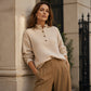 Wafelgebreid Henley-sweatshirt voor dames