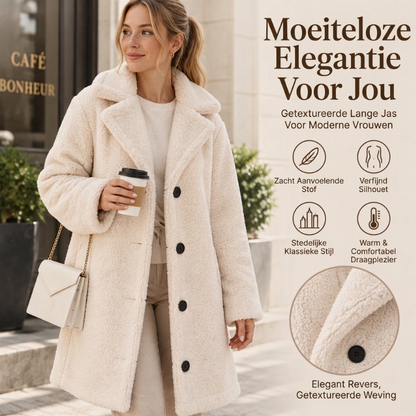 Warme pluche damesjas met knopen en reverskraag