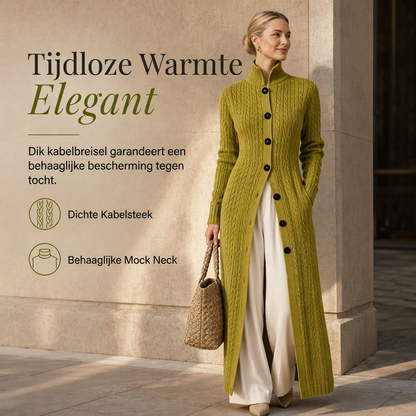 Dames Lang Vest Duster Trui Jas met Kabelpatroon en Colkraag