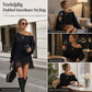 Dames oversized off-shoulder gebreide trui-jurk met asymmetrische bloemen kant Zoom