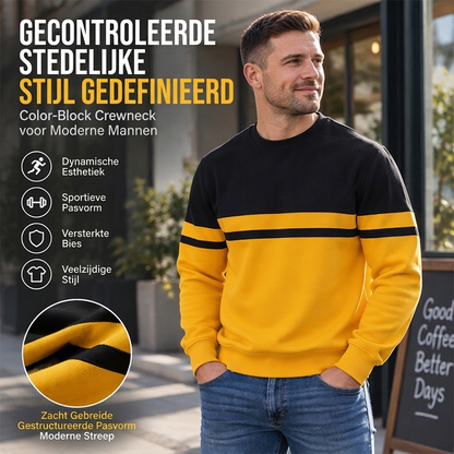 Casual heren-sweatshirt met ronde hals en kleurblokken