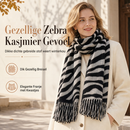Vrouwen zebraprint faux kasjmier sjaal Dikte warme winter sjaal en wikkel met kwastjes