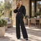 Elegante damesblazer met pofmouwen en wijde broek set