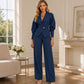 Elegante damesblazer met pofmouwen en wijde broek set
