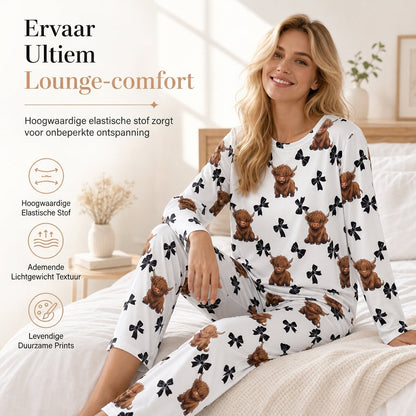 Dames Pyjamaset van Zacht Milk Silk - Lange Mouwen Top en Lange Broek, Casual Loungewear