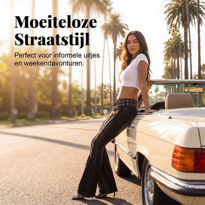 Low-rise flare jeans met vintage wassing